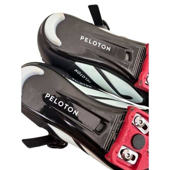 Peloton Cycling Shoes Black Red Trim & Cleats Size 38 Adjustable Straps - Picture 9 of 12